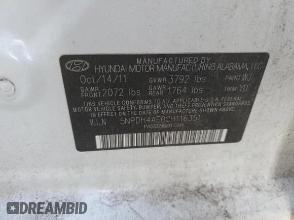 ✅ 2012 Hyundai Elantra Limited • VIN: 5NPDH4AE0CH116351 • Lot: 92829795. Listed on Copart with 194,825 mi. Free auction sales archive from the USA and detailed vehicle history report at DreamBid. Image 12.