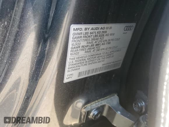 ✅ 2020 Audi Q8 Prestige • VIN: WA1FVAF18LD022451 • Lot: 64125825. Listed on Copart with 33,237 mi. Free auction sales archive from the USA and detailed vehicle history report at DreamBid. Image 12.