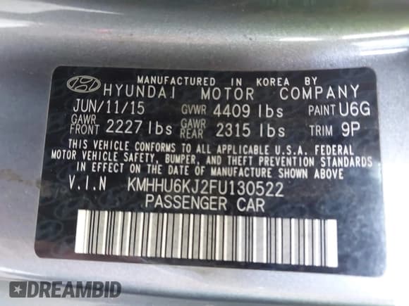 ✅ 2015 Hyundai Genesis Coupe 3.8L Base • VIN: KMHHU6KJ2FU130522 • Lot: 43357041. Listed on IAAI with 111,285 mi. Free auction sales archive from the USA and detailed vehicle history report at DreamBid. Image 9.