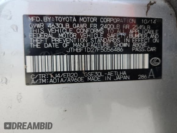 ✅ 2015 Lexus IS 250 • VIN: JTHBF1D27F5056486 • Lot: 91317855. Wystawiony na Copart z przebiegiem 68 992 mil. Bezpłatny archiwum sprzedaży aukcyjnych z USA i szczegółowy raport historii pojazdu na DreamBid. Zdjęcie 12.