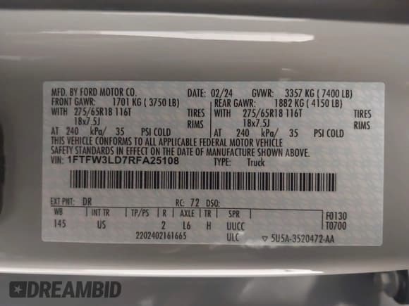 ✅ 2024 Ford F-150 XLT • VIN: 1FTFW3LD7RFA25108 • Лот: 43819245. Опубликован ранее на IAAI с пробегом 57 943 миль. Бесплатный доступ к архиву аукционных продаж из США и подробный отчёт об истории автомобиля на DreamBid. Изображение 9.