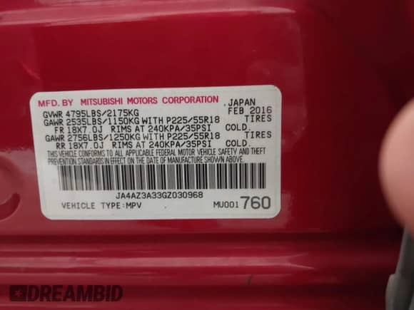 2016 Mitsubishi Outlander SE с VIN JA4AZ3A33GZ030968, выставлен на аукционе IAAI как лот 43516930 с пробегом 141 155 миль миль и . История ставок и продаж доступна на DreamBid. Изображение 9.