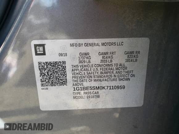 ✅ 2019 Chevrolet Cruze LT • VIN: 1G1BE5SM0K7110959 • Lot: 67420232. Wystawiony na Copart z przebiegiem 90 178 mil mil. Skorzystaj z bezpłatnego archiwum sprzedaży aukcyjnych z USA i zobacz szczegółowy raport historii pojazdu na DreamBid. Zdjęcie 12.