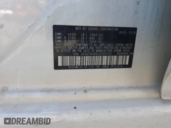 2020 Subaru Impreza Premium with VIN 4S3GTAV65L3705730, listed as a Copart auction lot 64436315 with 81,575 mi miles and Salvage title. Bid and sale history available at DreamBid. Image 12.