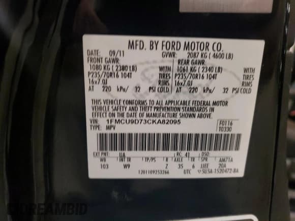 ✅ 2012 Ford Escape XLT • VIN: 1FMCU9D73CKA82095 • Лот: 93233645. Опубликован ранее на Copart с пробегом Не указан. Бесплатный доступ к архиву аукционных продаж из США и подробный отчёт об истории автомобиля на DreamBid. Изображение 12.