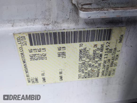 ✅ 2011 Nissan Altima SL • VIN: 1N4AL2AP5BC131452 • Lot: 42045894. Listed on IAAI with 122,464 mi. Free auction sales archive from the USA and detailed vehicle history report at DreamBid. Image 9.