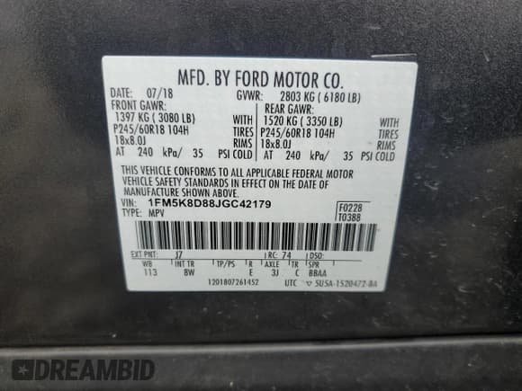 ✅ 2018 Ford Explorer XLT • VIN: 1FM5K8D88JGC42179 • Лот: 92743455. Опубликован ранее на Copart с пробегом 64 981 миль. Бесплатный доступ к архиву аукционных продаж из США и подробный отчёт об истории автомобиля на DreamBid. Изображение 13.