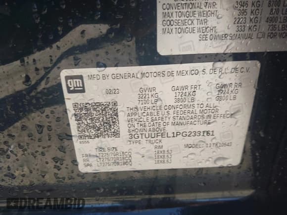 ✅ 2023 GMC Sierra 1500 AT4X • VIN: 3GTUUFEL1PG233161 • Лот: 41986435. Опубликован ранее на IAAI с пробегом Не указан. Бесплатный доступ к архиву аукционных продаж из США и подробный отчёт об истории автомобиля на DreamBid. Изображение 9.