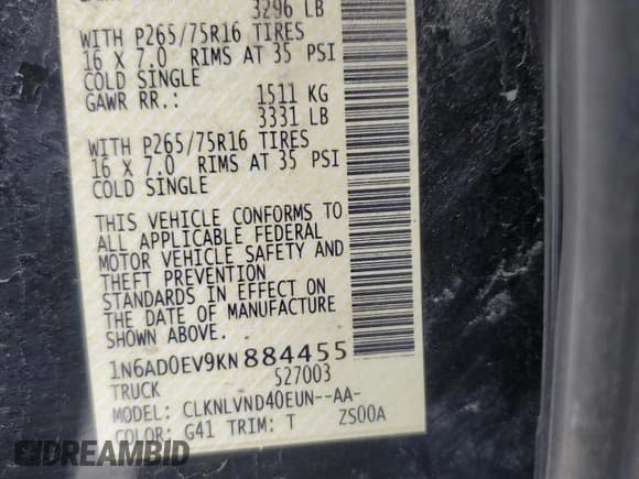 ✅ 2019 Nissan Frontier Pro-4X • VIN: 1N6AD0EV9KN884455 • Lot: 80696525. Listed on Copart with 69,201 mi. Free auction sales archive from the USA and detailed vehicle history report at DreamBid. Image 12.