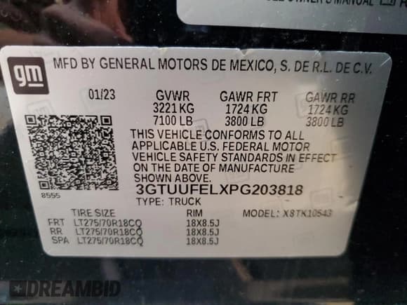 ✅ 2023 GMC Sierra 1500 AT4X • VIN: 3GTUUFELXPG203818 • Лот: 42759075. Опубликован ранее на Copart с пробегом 55 865 миль. Бесплатный доступ к архиву аукционных продаж из США и подробный отчёт об истории автомобиля на DreamBid. Изображение 12.