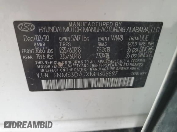 ✅ 2021 Hyundai Santa Fe SEL • VIN: 5NMS3DAJXMH309897 • Lot: 53985614. Wystawiony na Copart z przebiegiem 75 022 mil. Bezpłatny archiwum sprzedaży aukcyjnych z USA i szczegółowy raport historii pojazdu na DreamBid. Zdjęcie 13.