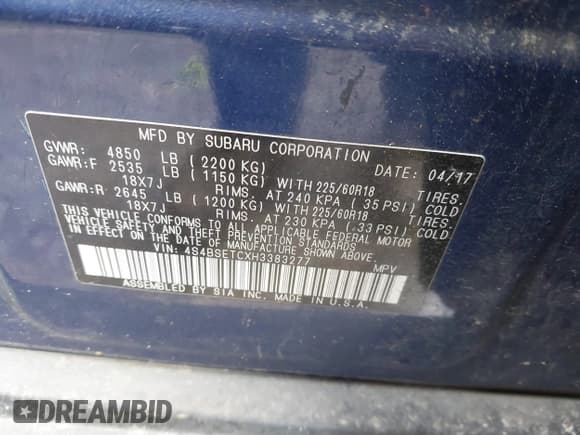 ✅ 2017 Subaru Outback Touring • VIN: 4S4BSETCXH3383277 • Лот: 41531332. Опубликован ранее на IAAI с пробегом 103 041 миль. Бесплатный доступ к архиву аукционных продаж из США и подробный отчёт об истории автомобиля на DreamBid. Изображение 9.