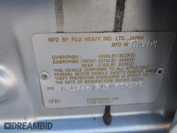 ✅ 2005 Subaru Impreza RS • VIN: JF1GG67515H804580 • Лот: 41245718. Опубликован ранее на IAAI с пробегом 128 950 миль. Бесплатный доступ к архиву аукционных продаж из США и подробный отчёт об истории автомобиля на DreamBid. Изображение 9.