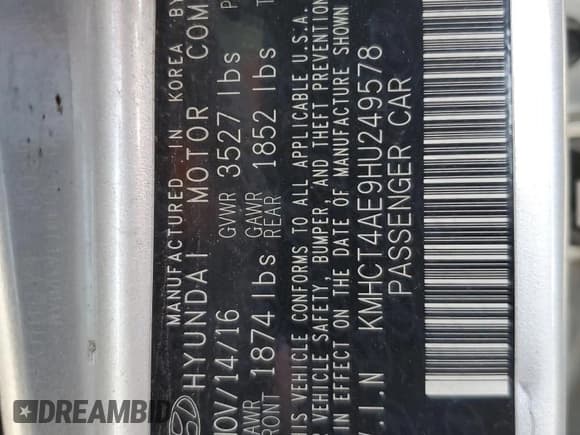 ✅ 2017 Hyundai Accent SE • VIN: KMHCT4AE9HU249578 • Лот: 49749894. Опубликован ранее на Copart с пробегом Не указан. Бесплатный доступ к архиву аукционных продаж из США и подробный отчёт об истории автомобиля на DreamBid. Изображение 12.