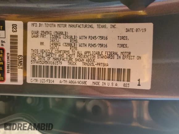 ✅ 2019 Toyota Tacoma SR5 • VIN: 5TFAX5GN5KX161579 • Лот: 90804775. Опубликован ранее на Copart с пробегом 90 045 миль. Бесплатный доступ к архиву аукционных продаж из США и подробный отчёт об истории автомобиля на DreamBid. Изображение 12.