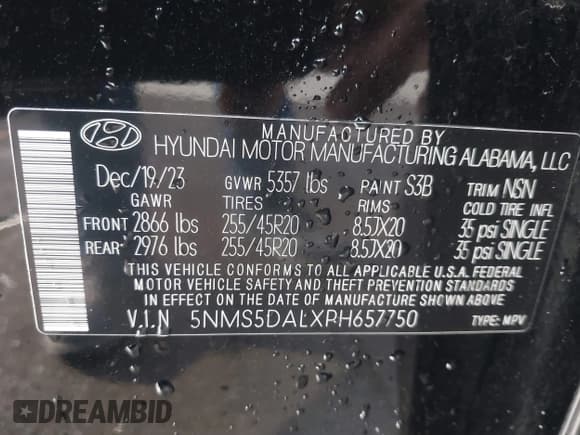 ✅ 2023 Hyundai Santa Fe Calligraphy • VIN: 5NMS5DALXPH657750 • Lot: 43637407. Listed on IAAI with 16,900 mi. Free auction sales archive from the USA and detailed vehicle history report at DreamBid. Image 9.