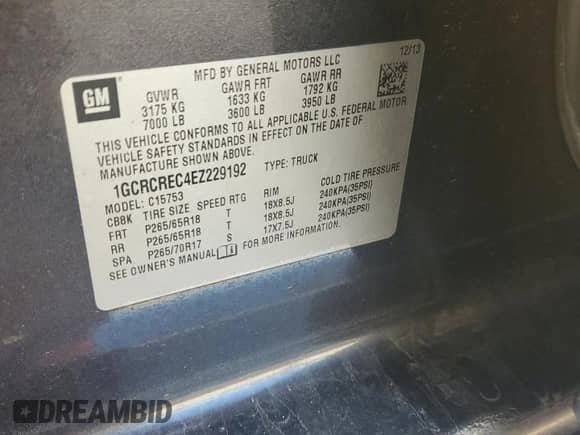 2014 Chevrolet Silverado 1500 LT z VIN 1GCRCREC4EZ229192, wystawiony jako Copart lot #82506945 z przebiegiem 123 578 mil mil oraz Szkoda całkowita • Salvage title. Historia ofert i sprzedaży dostępna na DreamBid. Obrazek 12.