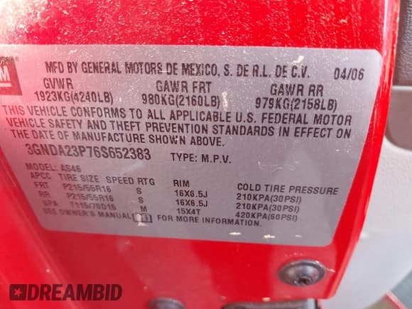 ✅ 2006 Chevrolet HHR LT • VIN: 3GNDA23P76S652383 • Lot: 41913076. Listed on IAAI with 123,870 mi. Free auction sales archive from the USA and detailed vehicle history report at DreamBid. Image 9.