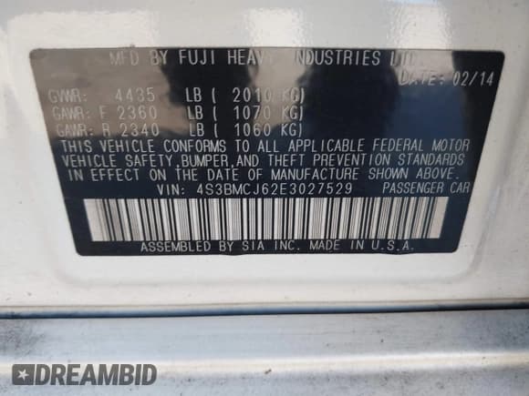 ✅ 2014 Subaru Legacy Special Sports • VIN: 4S3BMCJ62E3027529 • Лот: 43506888. Опубликован ранее на IAAI с пробегом 149 060 миль. Бесплатный доступ к архиву аукционных продаж из США и подробный отчёт об истории автомобиля на DreamBid. Изображение 9.