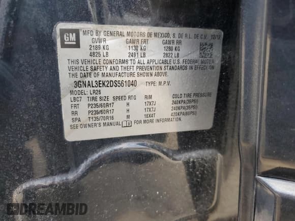 ✅ 2013 Chevrolet Captiva Sport LT • VIN: 3GNAL3EK2DS561040 • Lot: 65797334. Wystawiony na Copart z przebiegiem 120 360 mil. Bezpłatny archiwum sprzedaży aukcyjnych z USA i szczegółowy raport historii pojazdu na DreamBid. Zdjęcie 14.