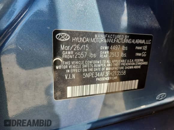 2015 Hyundai Sonata Sport with VIN 5NPE34AF3FH213558, listed as a Copart auction lot 90834565 with 117,192 mi miles and Clean title. Bid and sale history available at DreamBid. Image 12.