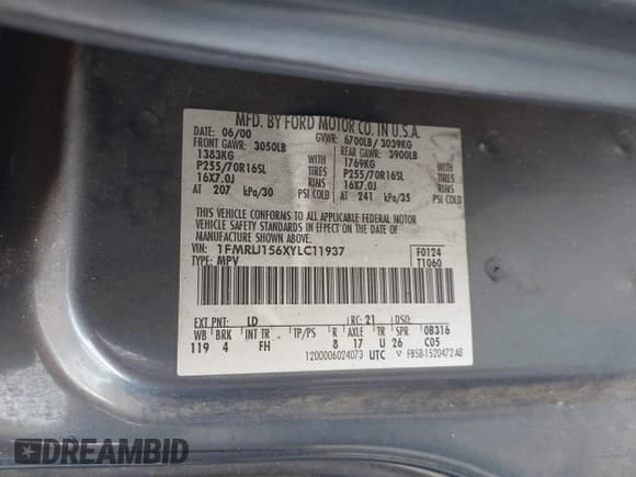 ✅ 2000 Ford Expedition XLT • VIN: 1FMRU156XYLC11937 • Lot: 43379771. Wystawiony na IAAI z przebiegiem Nie podano. Bezpłatny archiwum sprzedaży aukcyjnych z USA i szczegółowy raport historii pojazdu na DreamBid. Zdjęcie 9.