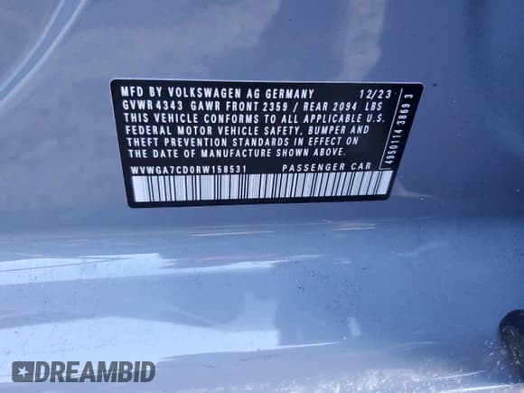 ✅ 2024 Volkswagen Golf GTI S • VIN: WVWGA7CD0RW158531 • Лот: 69221724. Опубликован ранее на Copart с пробегом 16 103 миль. Бесплатный доступ к архиву аукционных продаж из США и подробный отчёт об истории автомобиля на DreamBid. Изображение 12.