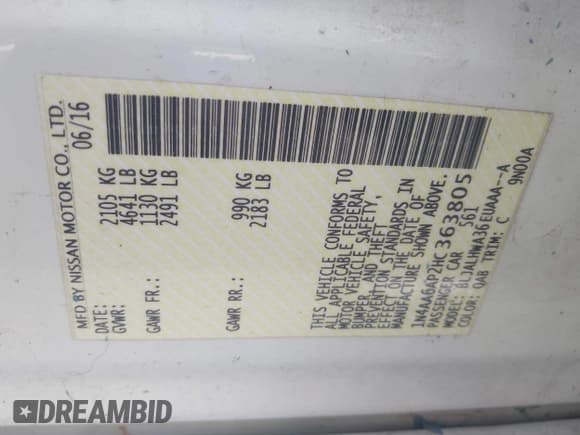 ✅ 2017 Nissan Maxima • VIN: 1N4AA6A92HC363805 • Лот: 43766772. Опубликован ранее на IAAI с пробегом 127 800 миль. Бесплатный доступ к архиву аукционных продаж из США и подробный отчёт об истории автомобиля на DreamBid. Изображение 9.