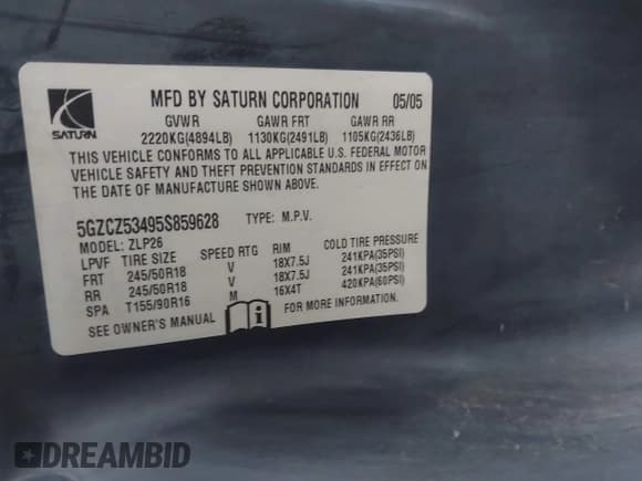 ✅ 2005 Saturn VUE • VIN: 5GZCZ53495S859628 • Lot: 41261997. Wystawiony na IAAI z przebiegiem 124 561 mil. Bezpłatny archiwum sprzedaży aukcyjnych z USA i szczegółowy raport historii pojazdu na DreamBid. Zdjęcie 9.