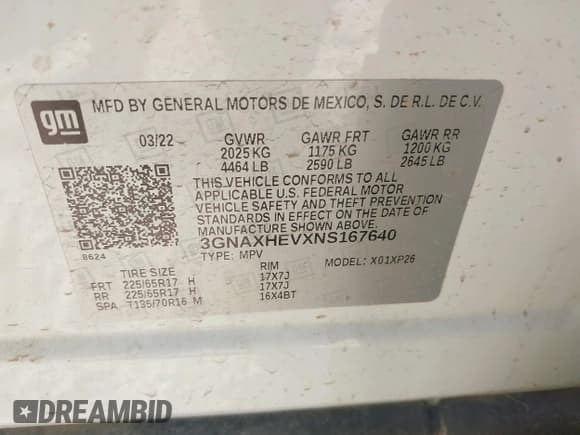 ✅ 2022 Chevrolet Equinox LS • VIN: 3GNAXHEVXNS167640 • Lot: 43376506. Listed on IAAI with 70,014 mi. Free auction sales archive from the USA and detailed vehicle history report at DreamBid. Image 9.