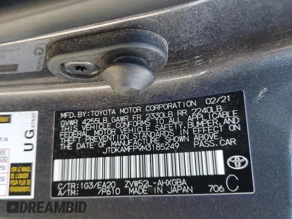 ✅ 2021 Toyota Prius Limited • VIN: JTDKAMFP9M3185249 • Lot: 82695125. Listed on Copart with 59,987 mi. Free auction sales archive from the USA and detailed vehicle history report at DreamBid. Image 13.