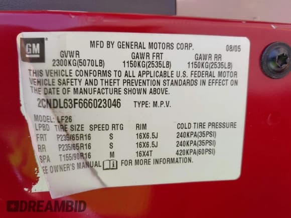 ✅ 2006 Chevrolet Equinox LT • VIN: 2CNDL63F666023046 • Лот: 42401877. Опубликован ранее на IAAI с пробегом 171 600 миль. Бесплатный доступ к архиву аукционных продаж из США и подробный отчёт об истории автомобиля на DreamBid. Изображение 9.