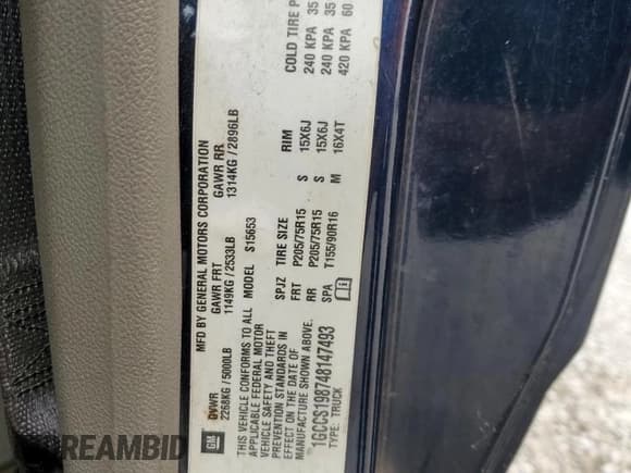 ✅ 2004 Chevrolet Colorado Z85 • VIN: 1GCCS198748147493 • Lot: 81751185. Wystawiony na Copart z przebiegiem 152 002 mil. Bezpłatny archiwum sprzedaży aukcyjnych z USA i szczegółowy raport historii pojazdu na DreamBid. Zdjęcie 12.