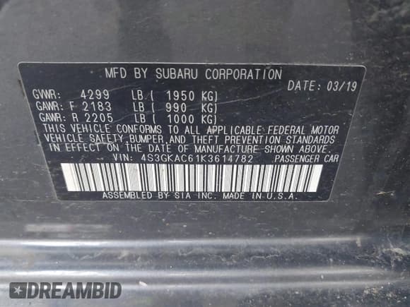 ✅ 2019 Subaru Impreza Premium • VIN: 4S3GKAC61K3614782 • Лот: 42408183. Опубликован ранее на IAAI с пробегом 123 109 миль. Бесплатный доступ к архиву аукционных продаж из США и подробный отчёт об истории автомобиля на DreamBid. Изображение 9.