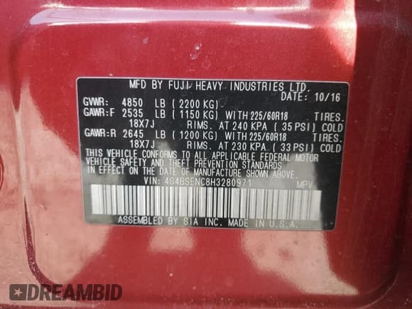 ✅ 2017 Subaru Outback Limited • VIN: 4S4BSENC8H3280971 • Lot: 48354575. Listed on Copart with 133,376 mi. Free auction sales archive from the USA and detailed vehicle history report at DreamBid. Image 14.