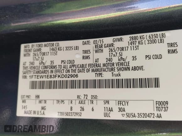 ✅ 2015 Ford F-150 XLT • VIN: 1FTEW1E83FKD02906 • Лот: 43465811. Опубликован ранее на IAAI с пробегом 226 865 миль. Бесплатный доступ к архиву аукционных продаж из США и подробный отчёт об истории автомобиля на DreamBid. Изображение 9.