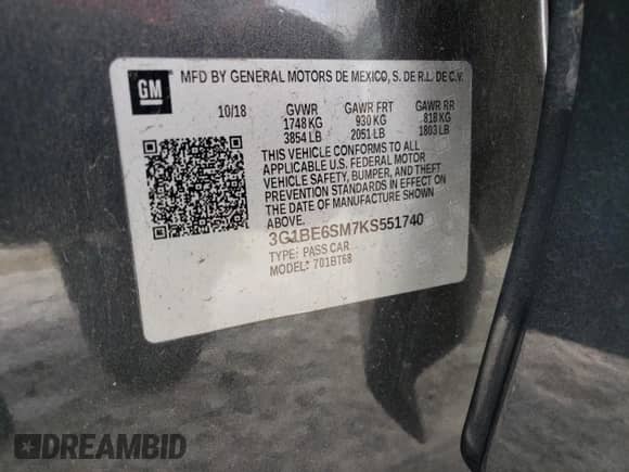 2019 Chevrolet Cruze LT z VIN 3G1BE6SM7KS551740, wystawiony jako Copart lot #67967792 z przebiegiem 54 553 mil mil oraz . Historia ofert i sprzedaży dostępna na DreamBid. Obrazek 14.