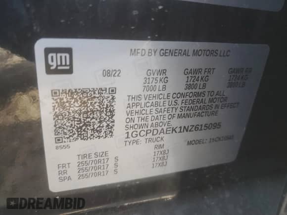 2022 Chevrolet Silverado 1500 Work Truck with VIN 1GCPDAEK1NZ615095, listed as a Copart auction lot 50160885 with 4,949 mi miles and Salvage title. Bid and sale history available at DreamBid. Image 15.