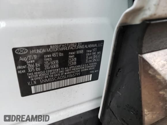 ✅ 2020 Hyundai Santa Fe Limited • VIN: 5NMS5CAD5LH165799 • Lot: 73314392. Wystawiony na Copart z przebiegiem 25 365 mil. Bezpłatny archiwum sprzedaży aukcyjnych z USA i szczegółowy raport historii pojazdu na DreamBid. Zdjęcie 15.