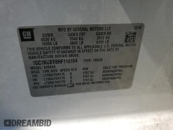 ✅ 2017 Chevrolet Silverado 2500HD Work Truck • VIN: 1GC1KUEY8HF118164 • Lot: 72285234. Wystawiony na Copart z przebiegiem 150 784 mil. Bezpłatny archiwum sprzedaży aukcyjnych z USA i szczegółowy raport historii pojazdu na DreamBid. Zdjęcie 15.