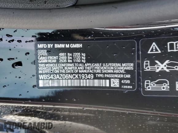 ✅ 2022 BMW M4 Competition xDrive • VIN: WBS43AZ06NCK19349 • Lot: 73028612. Listed on Copart with Not provided. Free auction sales archive from the USA and detailed vehicle history report at DreamBid. Image 15.