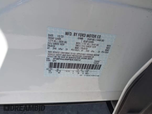 ✅ 2023 Ford Edge SEL • VIN: 2FMPK4J99PBA10012 • Lot: 42636617. Listed on IAAI with 15,023 mi. Free auction sales archive from the USA and detailed vehicle history report at DreamBid. Image 9.