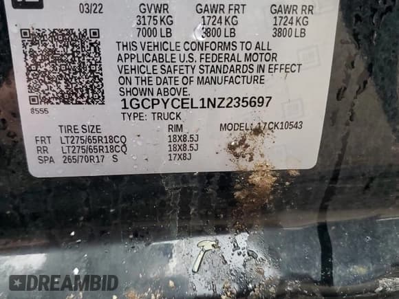 ✅ 2022 Chevrolet Silverado 1500 Custom Trail Boss • VIN: 1GCPYCEL1NZ235697 • Lot: 86829304. Wystawiony na Copart z przebiegiem 13 973 mil. Bezpłatny archiwum sprzedaży aukcyjnych z USA i szczegółowy raport historii pojazdu na DreamBid. Zdjęcie 14.