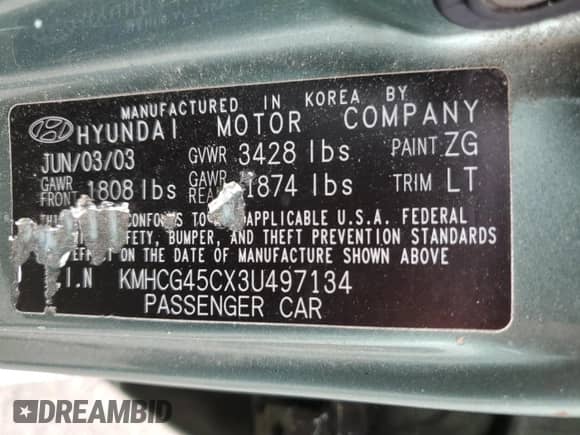 2003 Hyundai Accent GL с VIN KMHCG45CX3U497134, выставлен на аукционе Copart как лот 70932594 с пробегом 107 980 миль миль и Чистый • Clean title. История ставок и продаж доступна на DreamBid. Изображение 12.