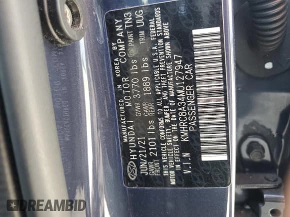 ✅ 2021 Hyundai Venue SEL • VIN: KMHRC8A34MU127947 • Lot: 58580215. Listed on Copart with 43,315 mi. Free auction sales archive from the USA and detailed vehicle history report at DreamBid. Image 13.