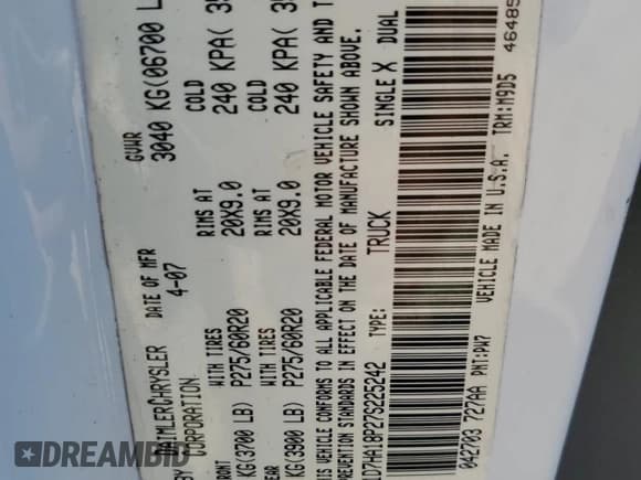 ✅ 2007 Dodge 1500 SLT • VIN: 1D7HA18P27S225242 • Лот: 75843304. Опубликован ранее на Copart с пробегом 206 113 миль. Бесплатный доступ к архиву аукционных продаж из США и подробный отчёт об истории автомобиля на DreamBid. Изображение 12.