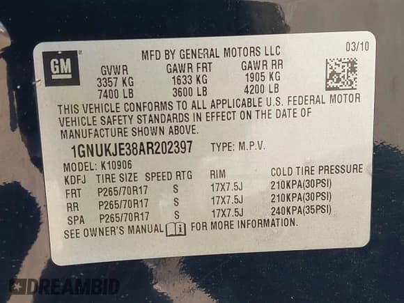 ✅ 2010 Chevrolet Suburban LT • VIN: 1GNUKJE38AR202397 • Lot: 43406750. Listed on IAAI with 177,689 mi. Free auction sales archive from the USA and detailed vehicle history report at DreamBid. Image 9.