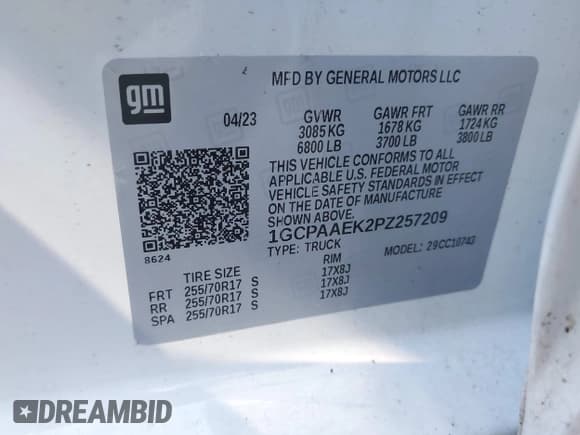 ✅ 2023 Chevrolet Silverado 1500 Work Truck • VIN: 1GCPAAEK2PZ257209 • Lot: 43542274. Listed on IAAI with 66,495 mi. Free auction sales archive from the USA and detailed vehicle history report at DreamBid. Image 9.