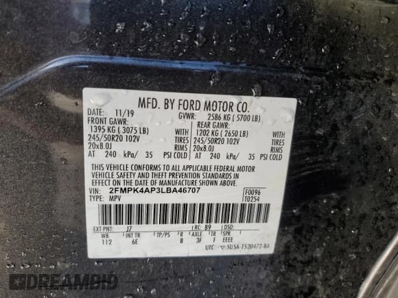 ✅ 2020 Ford Edge ST • VIN: 2FMPK4AP3LBA46707 • Lot: 85332704. Wystawiony na Copart z przebiegiem 56 424 mil. Bezpłatny archiwum sprzedaży aukcyjnych z USA i szczegółowy raport historii pojazdu na DreamBid. Zdjęcie 14.