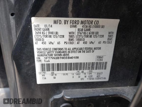 ✅ 2014 Ford F-250 XL • VIN: 1FT7W2BT6EEB40158 • Lot: 42892038. Listed on IAAI with 186,323 mi. Free auction sales archive from the USA and detailed vehicle history report at DreamBid. Image 9.